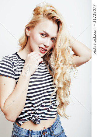young pretty stylish blond hipster girl posing 31728077