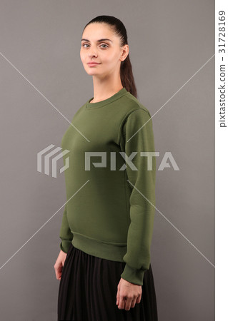 Girl wearing sweatshirt, mock-up Girl wearing sweatshirt, mock-up 31728169