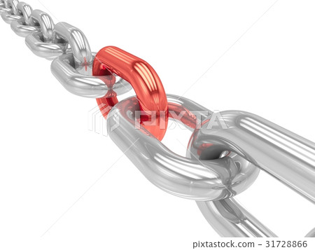 3D rendering Chain with red link on white 31728866