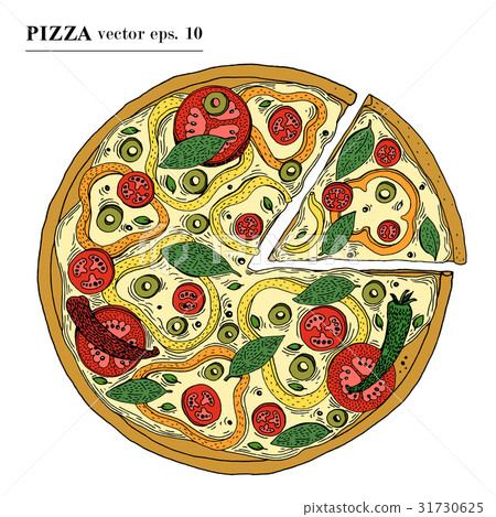 Italian Pizza vegetarian hand drawn vector 31730625