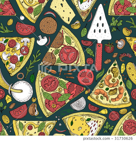 Vector seamless Pizza slice pattern. Hand drawn 31730626