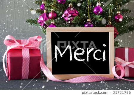 Tree With Gifts, Snowflakes, Merci Means Thank You 31731756