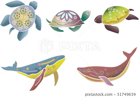 Red-style wind Okinawa's sea life set - Sea turtle / whale 31749639