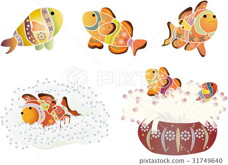 沖繩的深紅樣式海洋生物套 - 銀蓮花屬魚和海葵 31749640