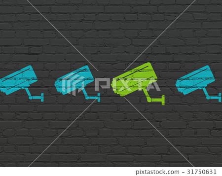 Protection concept: cctv camera icon on wall 31750631