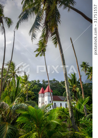 Haapiti church in Moorea island jungle, landscape Haapiti church in Moorea island jungle, landscape 31751557
