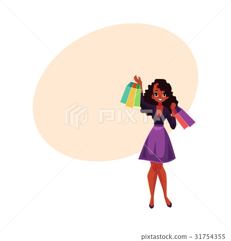 Happy black, African girl, woman with shopping Happy black, African girl, woman with shopping 31754355