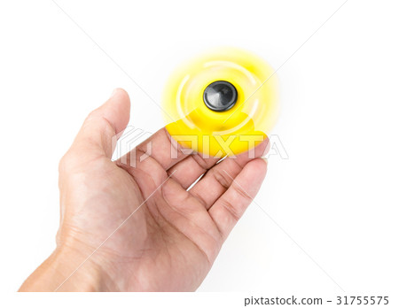 Fidget spinner spinning on hand  white background 31755575