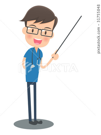 A blue surgical cloth doctor explaining with a command stick A blue surgical cloth doctor explaining with a command stick 31755848
