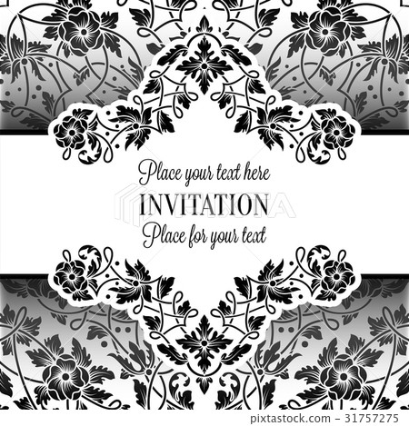 Floral invitation card with black and white frame - Stock Illustration ...