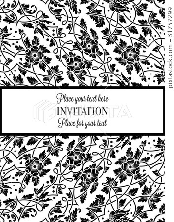 Floral invitation card with black and white frame - Stock Illustration ...