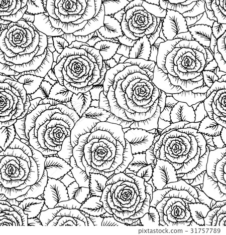 beautiful black and white seamless pattern roses - Stock Illustration ...