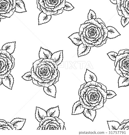 beautiful black and white seamless pattern roses - Stock Illustration ...
