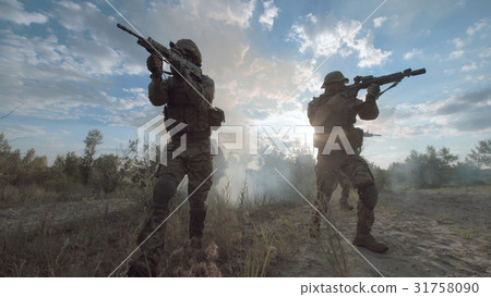 Military forces walking on battlefield 31758090