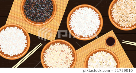 Different types of rice in bowls. Basmati, wild Different types of rice in bowls. Basmati, wild 31759010