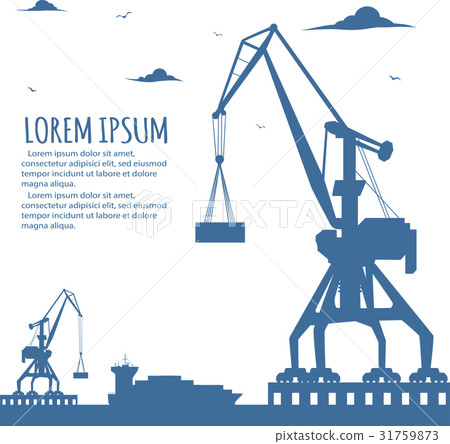 Seaport banner with port crane silhouette 31759873