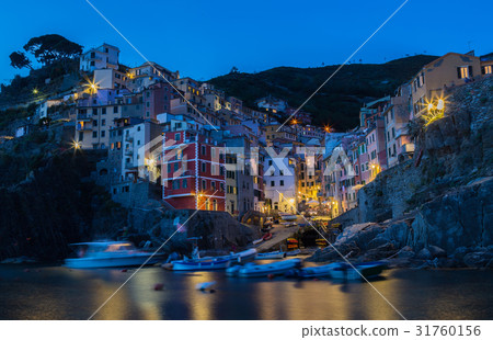 Riomaggiore at night Cinque Terre Liguria Italy 31760156