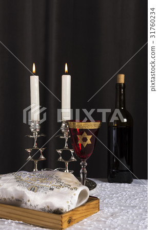 Shabbat Shalom - wine, challah and candles Shabbat Shalom - wine, challah and candles 31760234