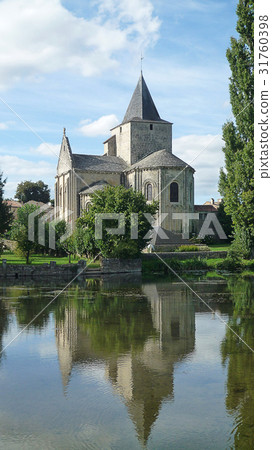 church with reflection in river church with reflection in river 31760398
