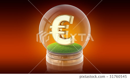 Transparent sphere ball with euro sign inside. 3D 31760545