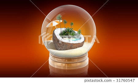 Transparent sphere ball with oasis inside. 3d Transparent sphere ball with oasis inside. 3d 31760547