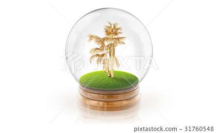 Transparent sphere ball with golden palm inside Transparent sphere ball with golden palm inside 31760548