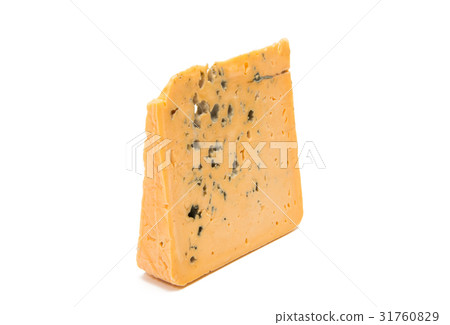Slice of soft blue cheese with mold isolated Slice of soft blue cheese with mold isolated 31760829