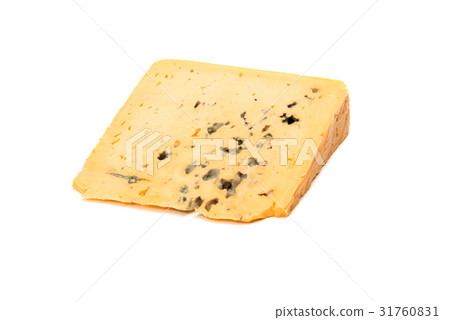 Slice of soft blue cheese with mold isolated Slice of soft blue cheese with mold isolated 31760831