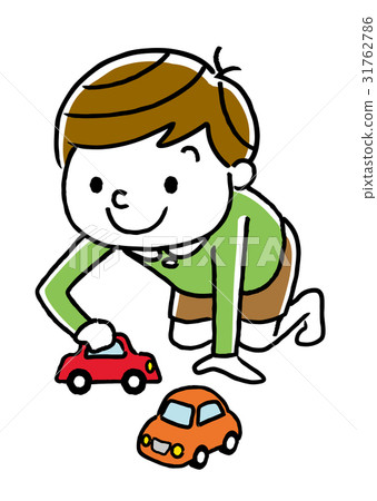 孩子 玩玩具車 插圖素材 圖庫