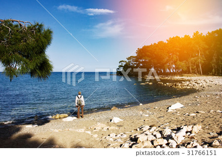 Beautiful landscape, man walking on the beach Beautiful landscape, man walking on the beach 31766151