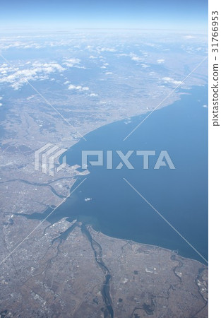 Viewing the city area of Tsu city and Matsusaka city in Mie prefecture facing Ise Bay from above 31766953