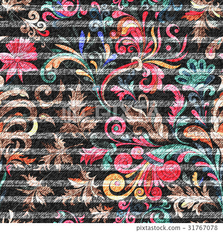 Eastern floral seamless print on striped denim Eastern floral seamless print on striped denim 31767078