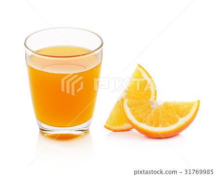 Fresh orange and glass with juice  31769985