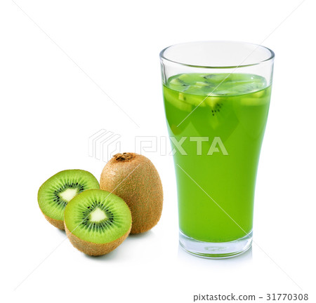 图库照片 glass of juice with kiwi on a white background