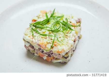 Russian traditional salad olivier with pea. Russian traditional salad olivier with pea. 31771419