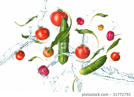 The fresh tomatos, cucumbers, radish in spray of The fresh tomatos, cucumbers, radish in spray of 31772791