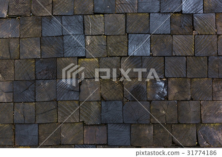 pavement texture made of wooden blocks 31774186