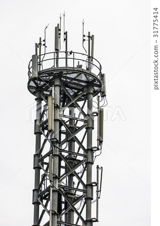 White background radio antenna electric tower 31775414