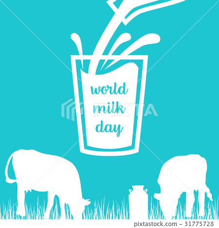 World milk day Cow, Milk pouring from a bottle in 31775728