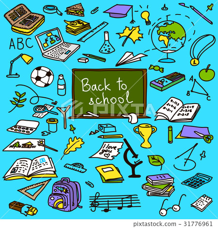 back to school, hand drawn set sketch in color 31776961
