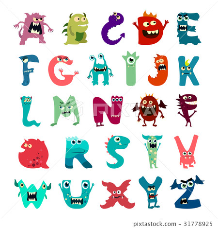 Cartoon flat monsters alphabet big set icons 31778925