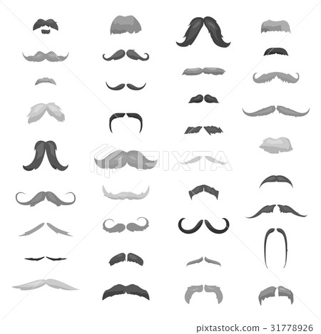 Huge collection mustache retro curly, mustache set 31778926