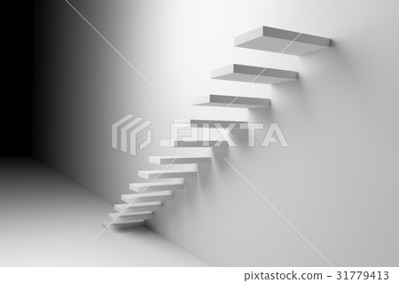 White ascending stairs in dark room 31779413