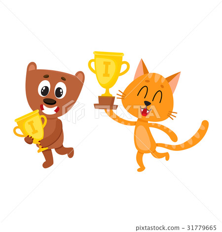 Teddy bear and red characters, champions holding 31779665