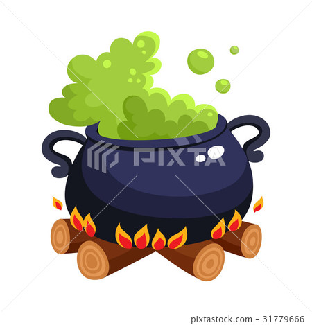 Halloween caldron, cauldron with boiling green 31779666