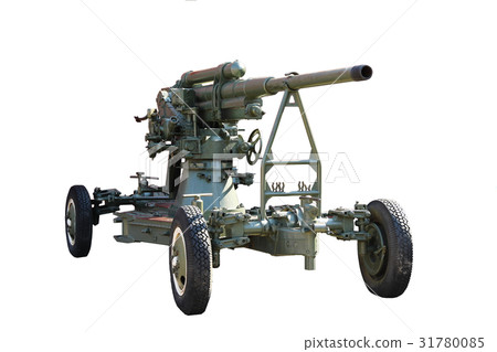 Gun. Anti-aircraft gun on wheels isolated on white Gun. Anti-aircraft gun on wheels isolated on white 31780085