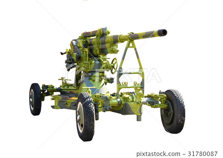 Gun. Anti-aircraft gun on wheels isolated on white Gun. Anti-aircraft gun on wheels isolated on white 31780087