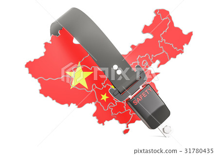 Chinese map with safety belt. Security Chinese map with safety belt. Security 31780435