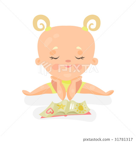 Adorable baby girl sitting and playing with book 31781317