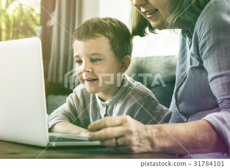Grandmother Grandson Digital Internet Connection 31784101